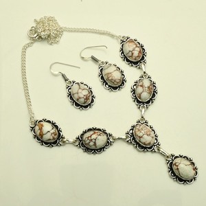 Wild Horse Jasper Gemstone Handmade Necklace+Earring Jewelry 34 Gms AN 36882