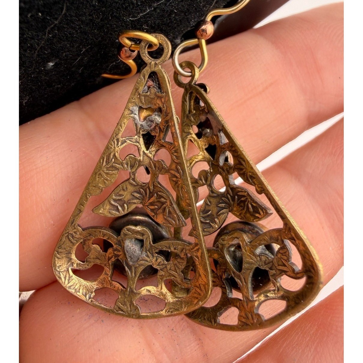 Boho Triangle Earrings Dangle Stone Gem Enamel Le… - image 6