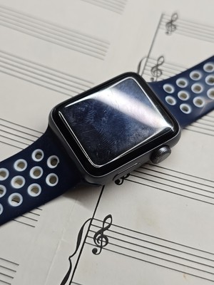 Apple Watch Series 3 Working 38 mm Gray Aluminum Case with Blue Silicone Band...