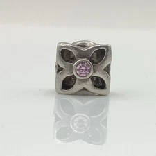 Authentic Pandora Sterling Silver Four Petal Flower Pink CZ Charm