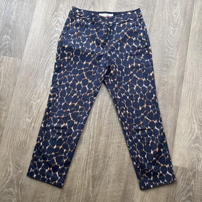 Boden Bistro Crop Trousers Navy Tan Abstract Leopard Animal Print Smart uk 6R 
