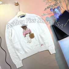 POLO RALPH LAUREN Polo Bear White Cotton Knit Sweater Women's Size M NWT