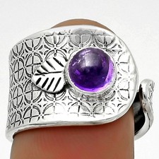 Adjustable - Amethyst Cab - Brazil 925 Sterling Silver Ring s.7 Jewelry R-1319