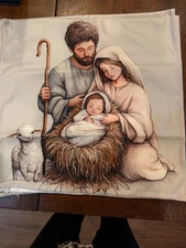 Nativity/Manger Pillow Cover, 18in, Birth of Jesus,/Holy Family, Velvet Blend