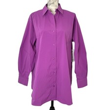 Athleta Oversized Poplin Performance Top Button-Up Shirt Purple Size M NEW 129