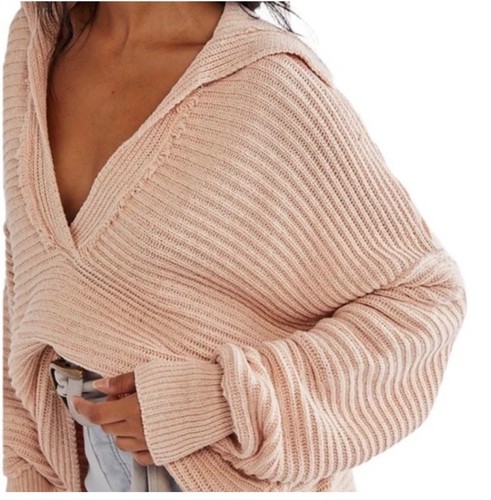 Free People Marlie Pink Oversized Sweater size Large boho hippie lounge comfy - Picture 2 of 8