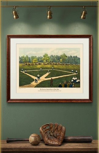 Vintage Currier & Ives Baseball Aquatint 1866 Scene by Varin for Sidney Z. Lucas