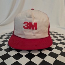 Vintage 80s 3M Logo Red White Foam Mesh Snapback Trucker Hat Made in USA