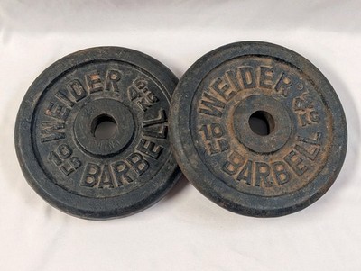 Vintage Weider 10 lb Cast Iron Weight Plates Standard 1'' Hole Barbell Pair 20lb