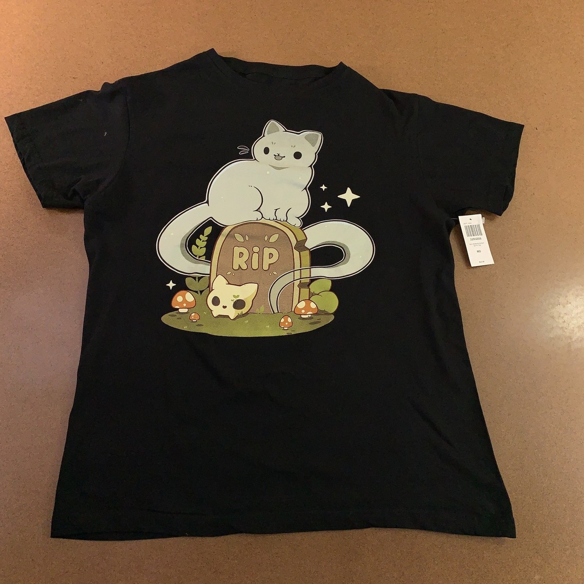 Hot Topic x Rihnlin Adult Medium Black Cat Ghost Tombstone Graphic