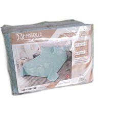 Priscilla 3PCS King Quilt Set Blue Geometric Quilted 100 Cotton 90x102"