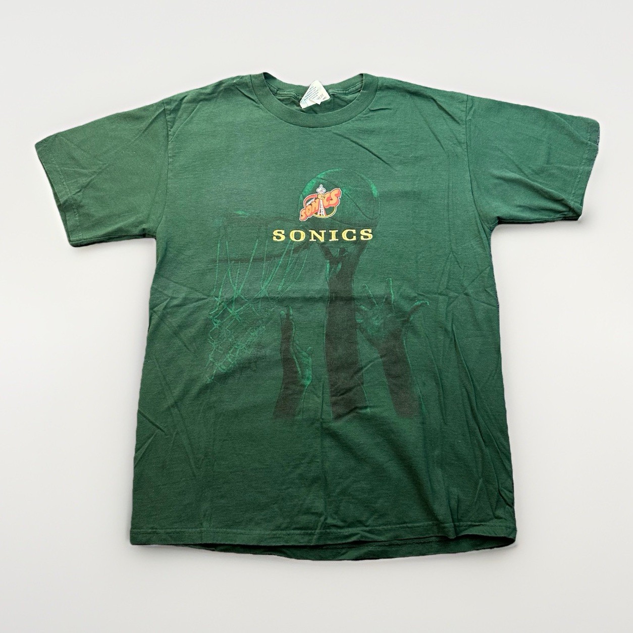 VTG 90s Seattle SUPER Sonics Nutmeg T-Shirt NBA Basketball GREEN Men’s Large