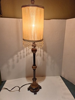 Accent Lamp W Beaded Fringe Shade, 30 In Tall, Corded, Tested And Works!...