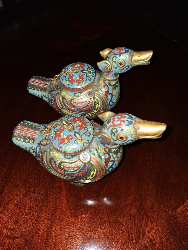  Chinese Cloisonné Enamel Duck-Shaped Incense