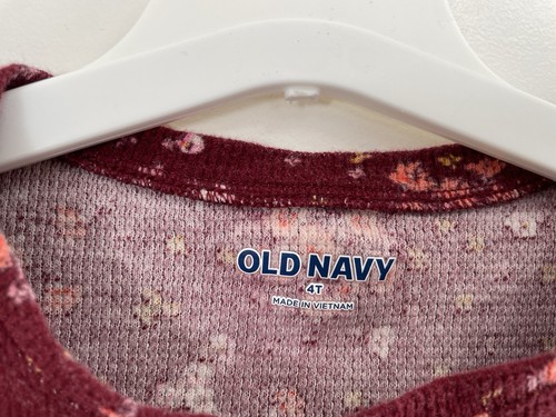 Old Navy Kleinkind Mädchen Blumenmuster 100 % Baumwolle Thermo Langarmshirt burgunderrot 4T - Bild 2 von 4