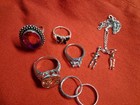 Women's 7pc Silver Tone Metal Jewelry Lot Rings & Pendant w/ Assorted Stones — photo 5