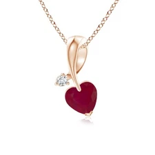 ANGARA Heart Shaped Ruby Ribbon Pendant in 14K Solid Gold ( Grade: A | 0.55 Ct)