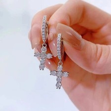 1Ct Round Cut Simulated Diamond Women's Hoop Earrings In 14K White Gold Plated