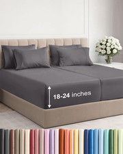 Extra Deep Split King Sheet Set - 7 Piece Breathable and Cooling Sheets - Hotel