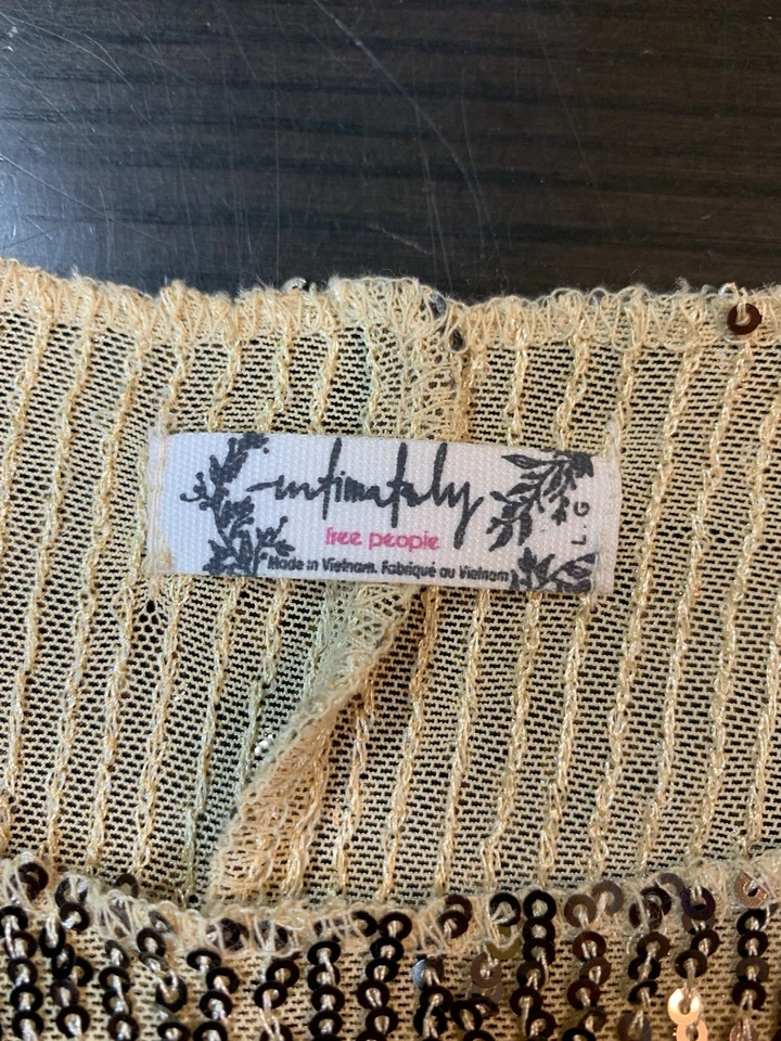 Top Free People Intimately Party Grande Fiebre Dorada Elastizado Por Todas Partes Lentejuelas Bling Foto 4 de 4