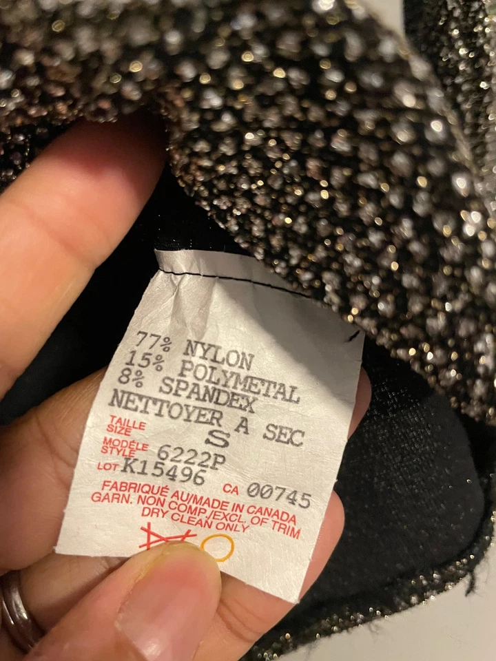 Camisa JS Collections Petite para mujer pequeña negra envolvente manga 3/4 metálico brillante Foto 3 de 4