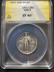 1917 Standing Liberty Quarter Type 2 - ANACS EF 40 - 90% Silver - No Date Recess
