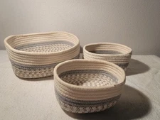 SET 3 Cotton Rope Baskets Woven Basket Makeup Basket Bin Multipurpose Container 