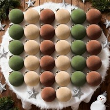 32 Pcs Neutral Velvet Christmas Tree Ornaments Balls with Velvet Ribbon Chris...