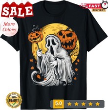 Pumpkin Ghost Autumn Leaves Graphic Scary Unisex T-Shirt