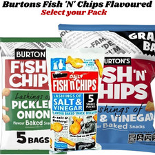 Burtons Fish & Chips Crisps Backed Snacks Salt n Vinegar/Pickled Onion Grab bag