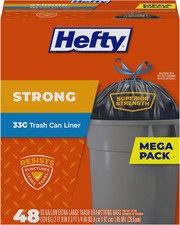 Strong Extra Large Trash Bags, Black, 33 Gallon, 48 Count