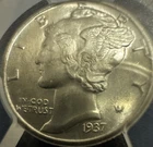 1937 Mercury Dime Brilliant Frosty Silver BU Philadelphia Better Grade MS66-PCGS