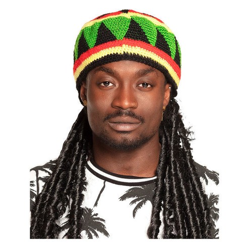 Schwarze Rasta-Perücke Mit Bunter Häkelmütze – Reggae-Look Für Partys & Kostüme