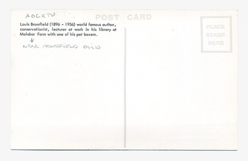 Mansfield Ohio, Louis Bromfield en Malabar Farm, perro en escritorio, postal RPPC - Imagen 2 de 2