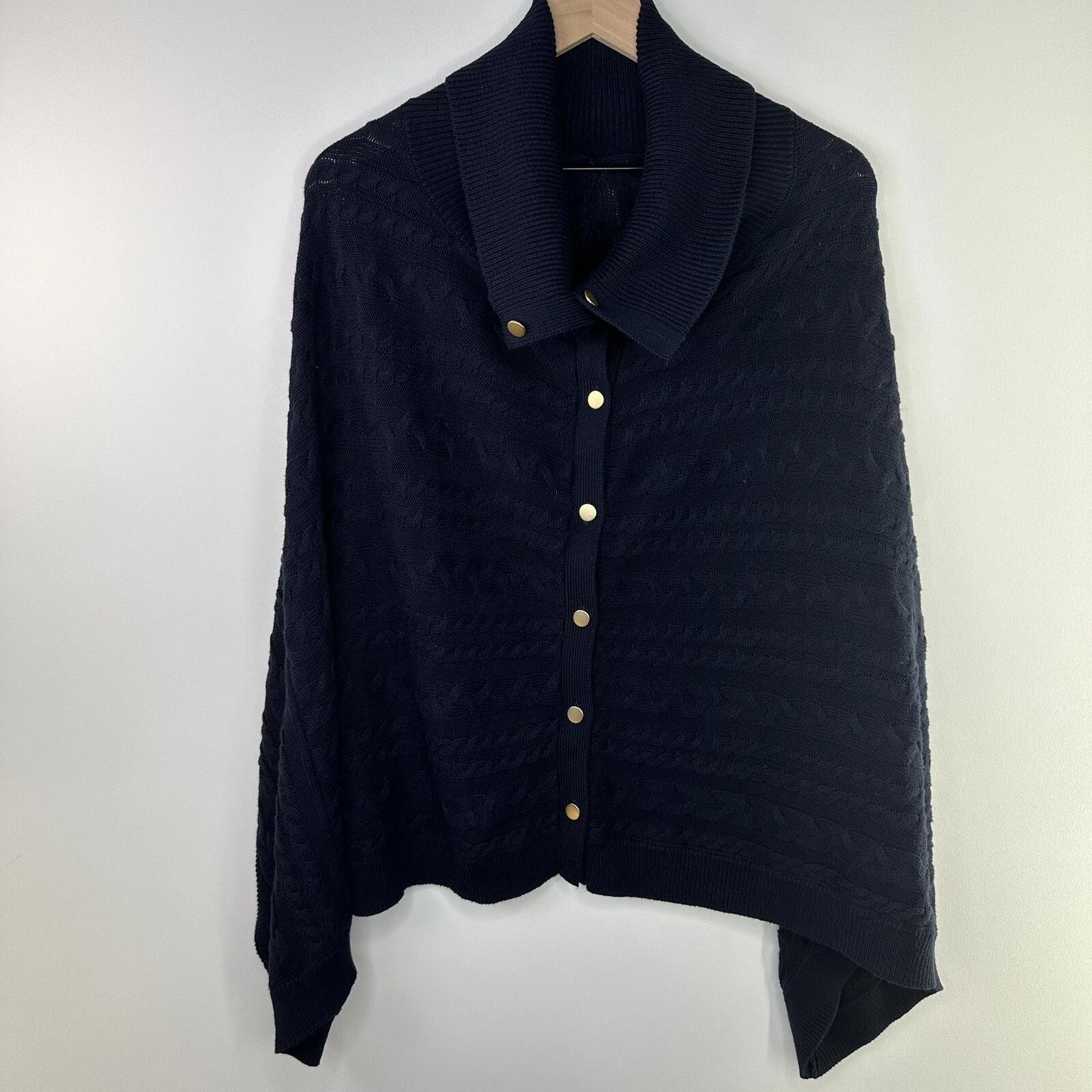 Talbots Poncho Cable Knit, Navy Blue Button Down With Collar, Size Large