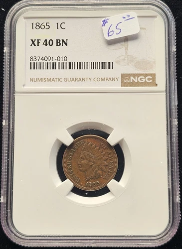 1865 Fancy 5 NGC XF-40BN  Indian cent