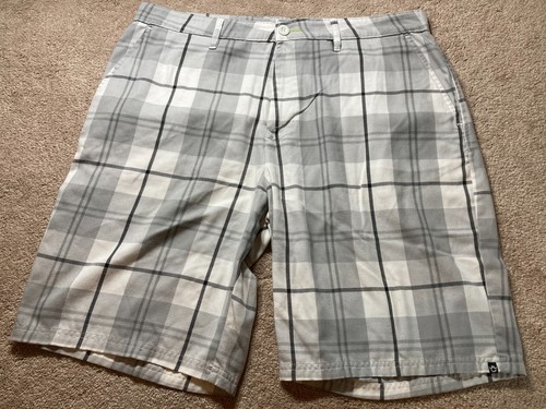 Rusty Mens Size 36 Bermuda Shorts Gray Plaid Casual Polyester Board - Picture 1 of 11