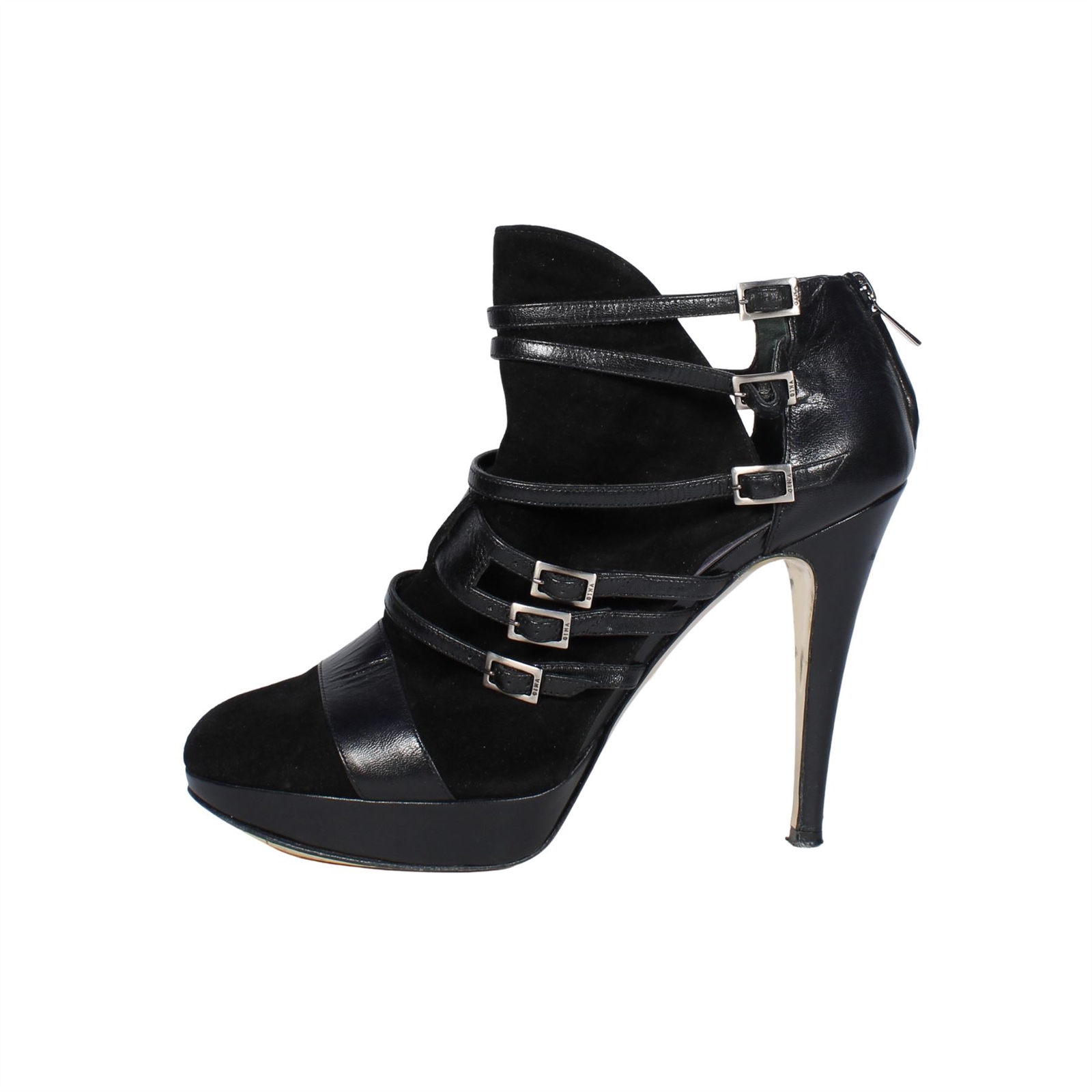 GINA Black Strappy High Heel Boots, UK 