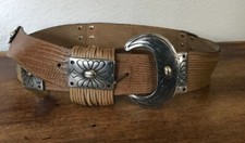 Bijoux Medici Belt VINTAGE Brown Leather Silver Tone Buckle Italy Small 28-32