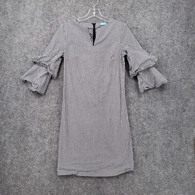 J Mclaughlin Dress Womens Small Black Letty Bell Sleeve Gingham Ruffled Stretch