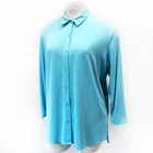 Eileen Fisher Plus Size Blue Jersey Collared Button Up Tunic Top Blouse 2X