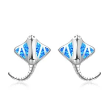 Hawaii Blue Fire Opal Tropical Fish Stud Earrings Silver Filled For Women Girls