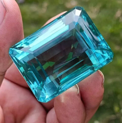 Topazio Taglio Smeraldo Blu Cielo Brasiliano Naturale Certificato 500 Ct Pietra Preziosa Sciolta A+ - Foto 2 di 6
