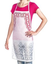 White Lace Apron with hearts and flower pattern. Adult size, bib style