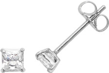9ct white gold stud earrings 0.4ct princess cut cubic zirconia 9 carat boxed