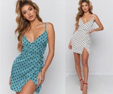 Sexy Sommerkleid Wickelkleid blau weiß kurz Kleid gepunktet Party Strand