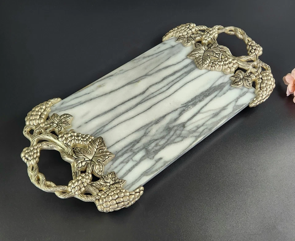 Vintage Godinger Silver Art Co. - 18.5" - Rectangle Tray - Marble & Silver Tray - Image 4 of 4