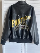 Black Panther Print Oversized Unisex Dad Faux Leather Bomber Jacket Sz 10