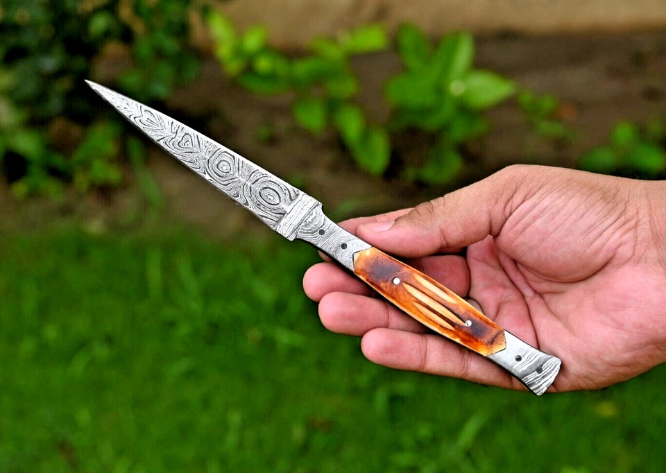 Custom Made Damascus Hunting Boot Knife - Hand Forged Damascus Steel Blade 2842 - Image 4 of 4