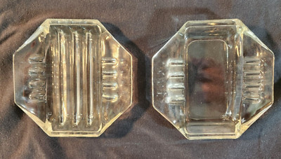 VINTAGE MCM 5'' OCTAGON  SHAPED HEAVY GLASS ASHTRAYS - 2 DIFFERENT STYLES